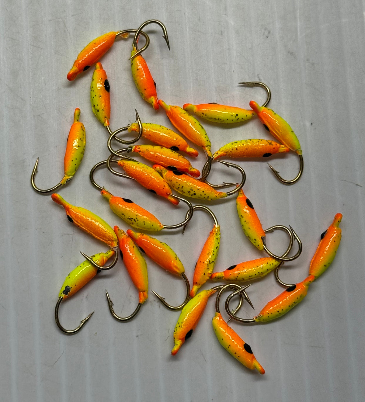 MOON STYLE ICE JIGS Flo Orange / Chartreuse back Size 8 24 Piece / $.72 Each!