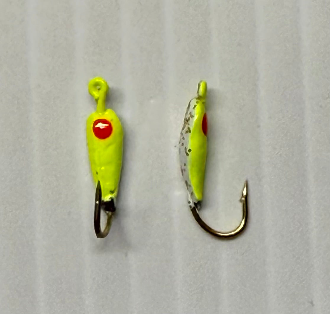 MOON STYLE ICE JIGS CHARTRUSE/PEARL Size 10 24 Piece / $.72 Each!