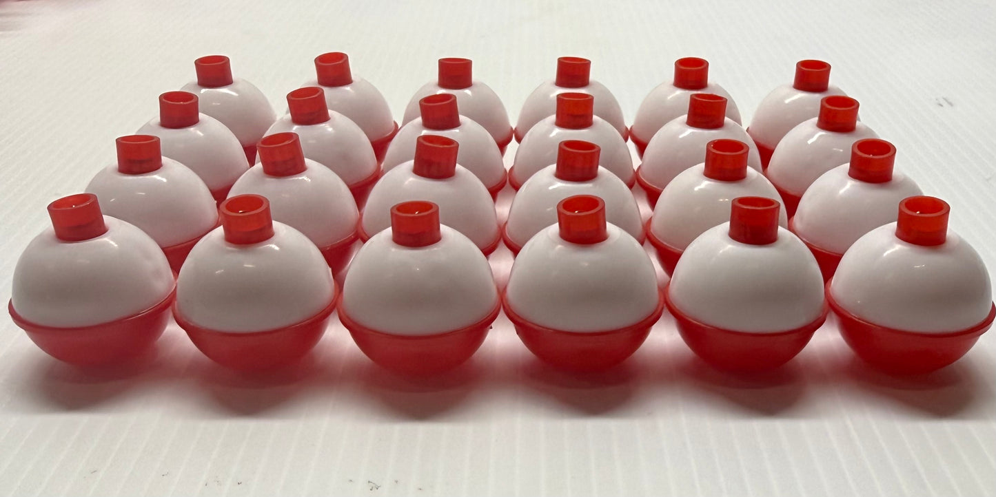 1.25'' RED/WHITE PLASTIC FLOAT BOBBERS 24 Piece / $.48 Each!
