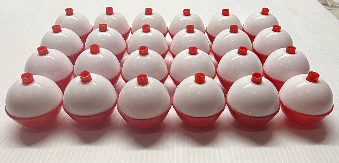 2'' RED/WHITE PLASTIC FLOAT BOBBERS 24 Piece / $.48 Each!