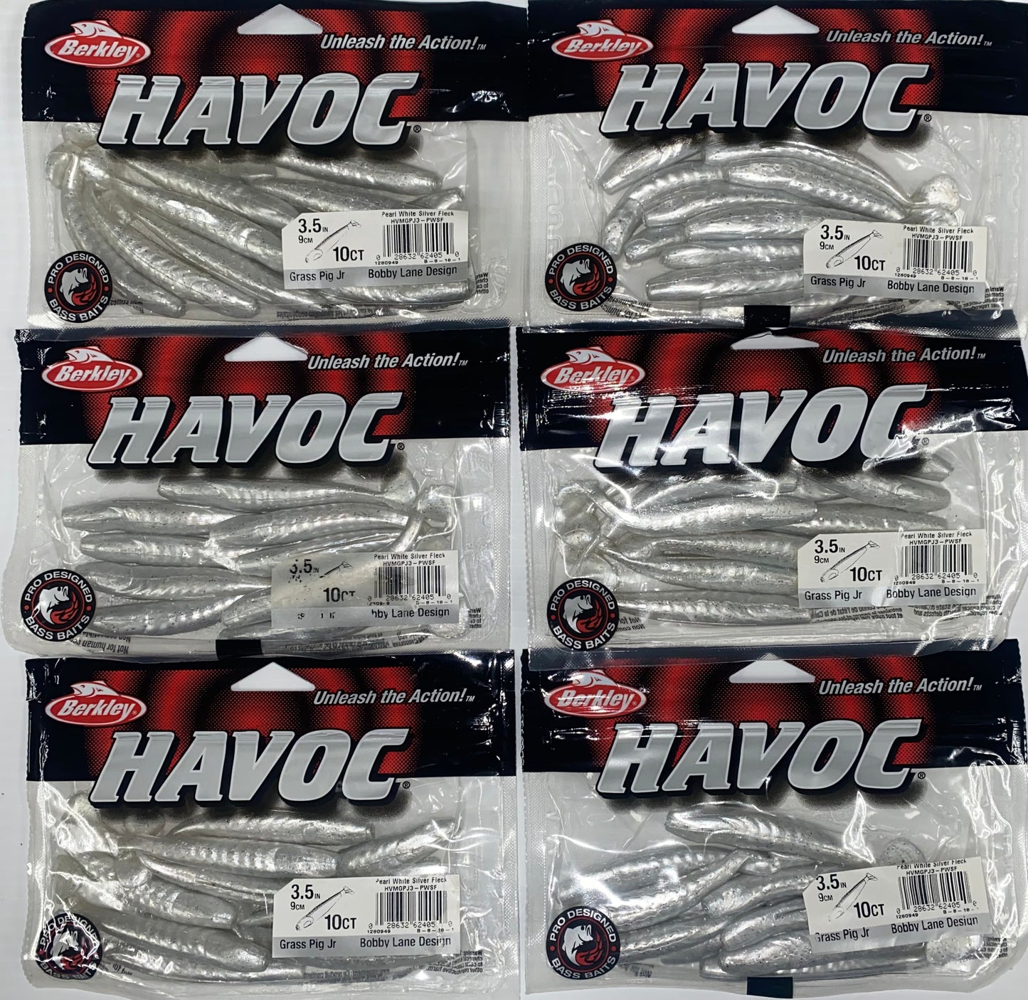 Bulk Lot of 6 - Berkley Havoc Grass Pig Jr.- White Pearl/Silver