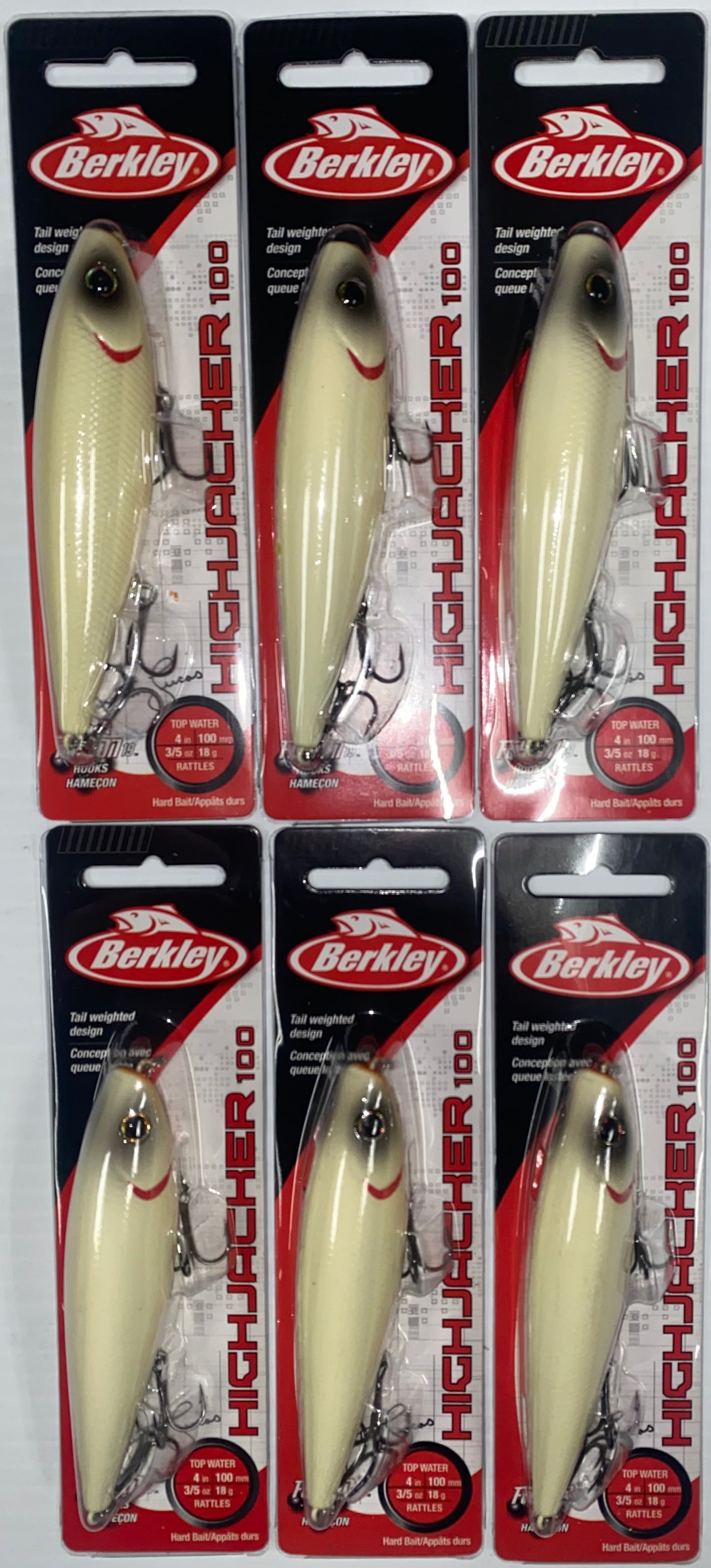 Bulk Lot of 6 - Berkley Highwalker 100 Topwater - Bone