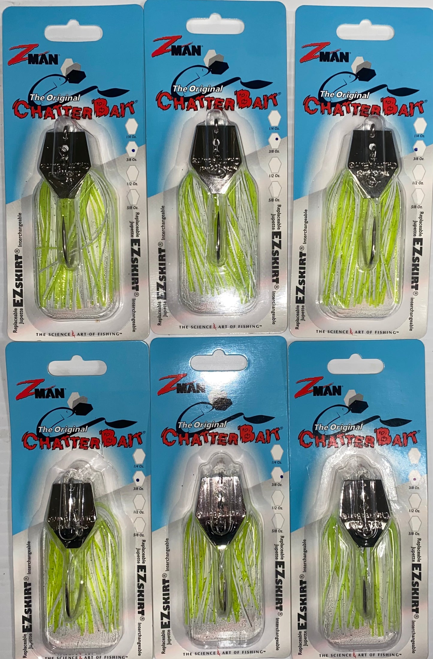 Bulk Lot of Z-Man Chatterbaits -3/8 Oz Chartreuse/White