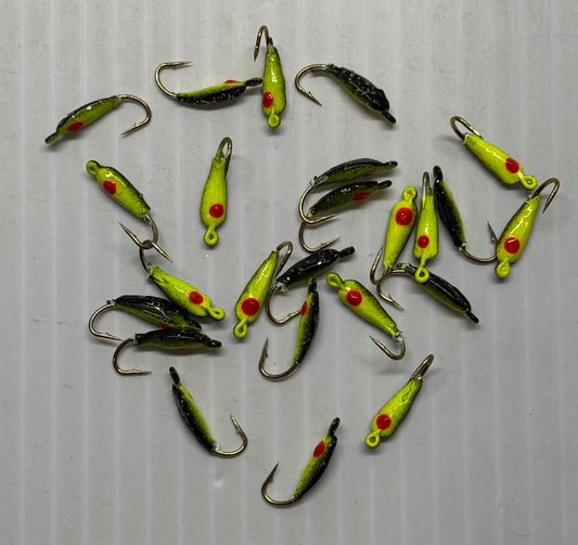 MOON STYLE ICE JIGS Chartreuse/Black Size 10 24 Piece / $.72 Each!