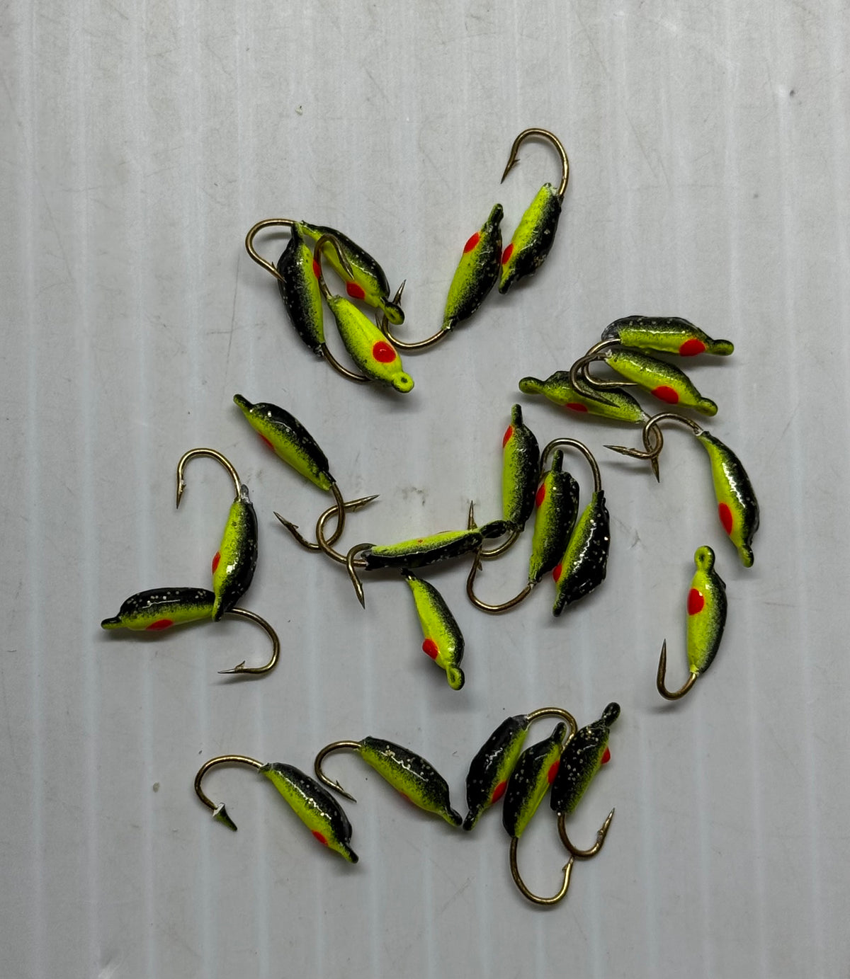 MOON STYLE ICE JIGS Chartreuse/Black Size 12 24 Piece / $.72 Each!