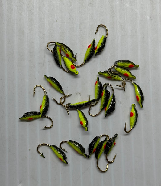MOON STYLE ICE JIGS Chartreuse/Black Size 12 24 Piece / $.72 Each!