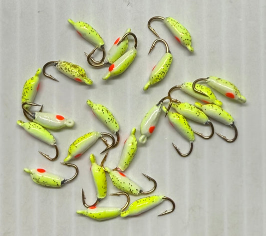 MOON GLITTER & GLOW STYLE ICE JIGS Chartreuse Size 12 24 Piece / $.72 Each!