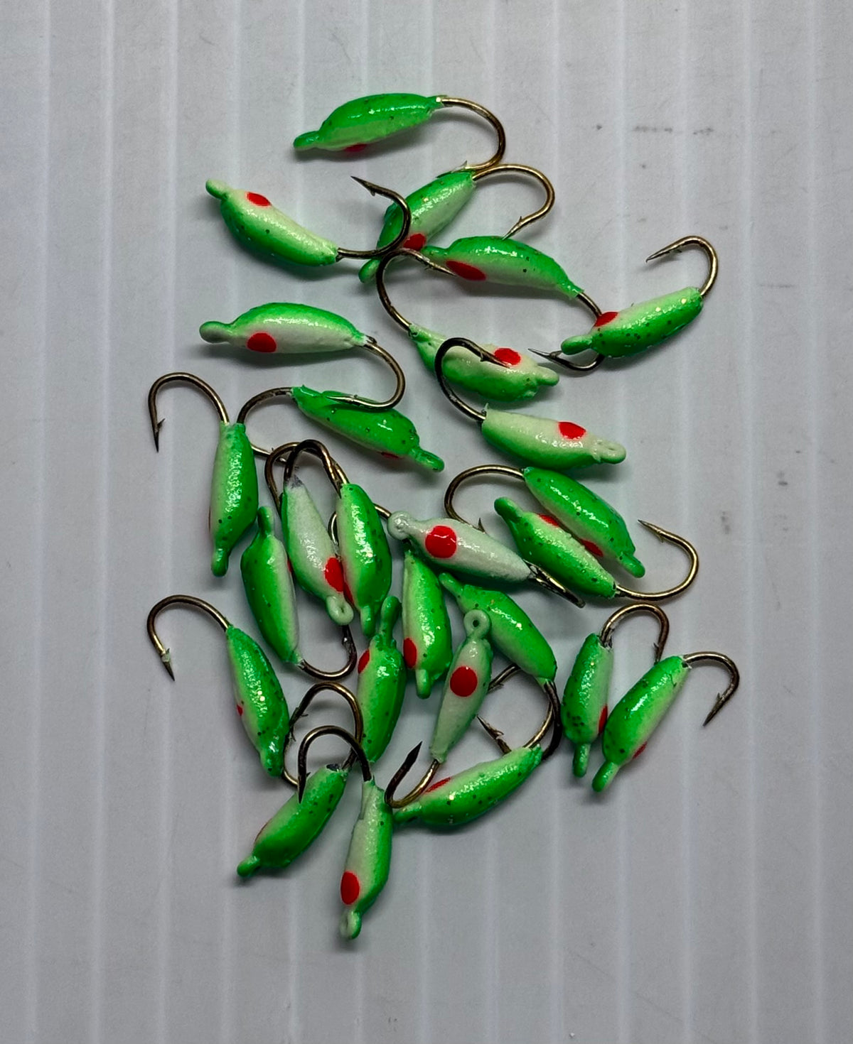 MOON GLITTER & GLOW STYLE ICE JIGS Green Size 12 24 Piece / $.72 Each!