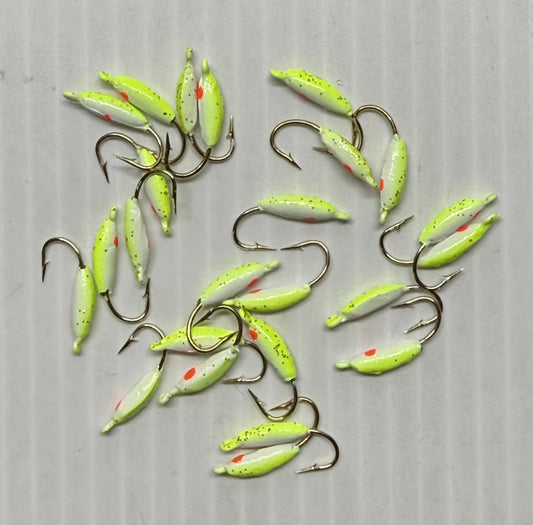 MOON GLITTER & GLOW STYLE ICE JIGS Chartreuse Size 8 24 Piece / $.72 Each!
