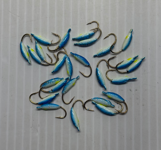 MOON GLITTER & GLOW STYLE ICE JIGS Blue Size 8 24 Piece / $.72 Each!