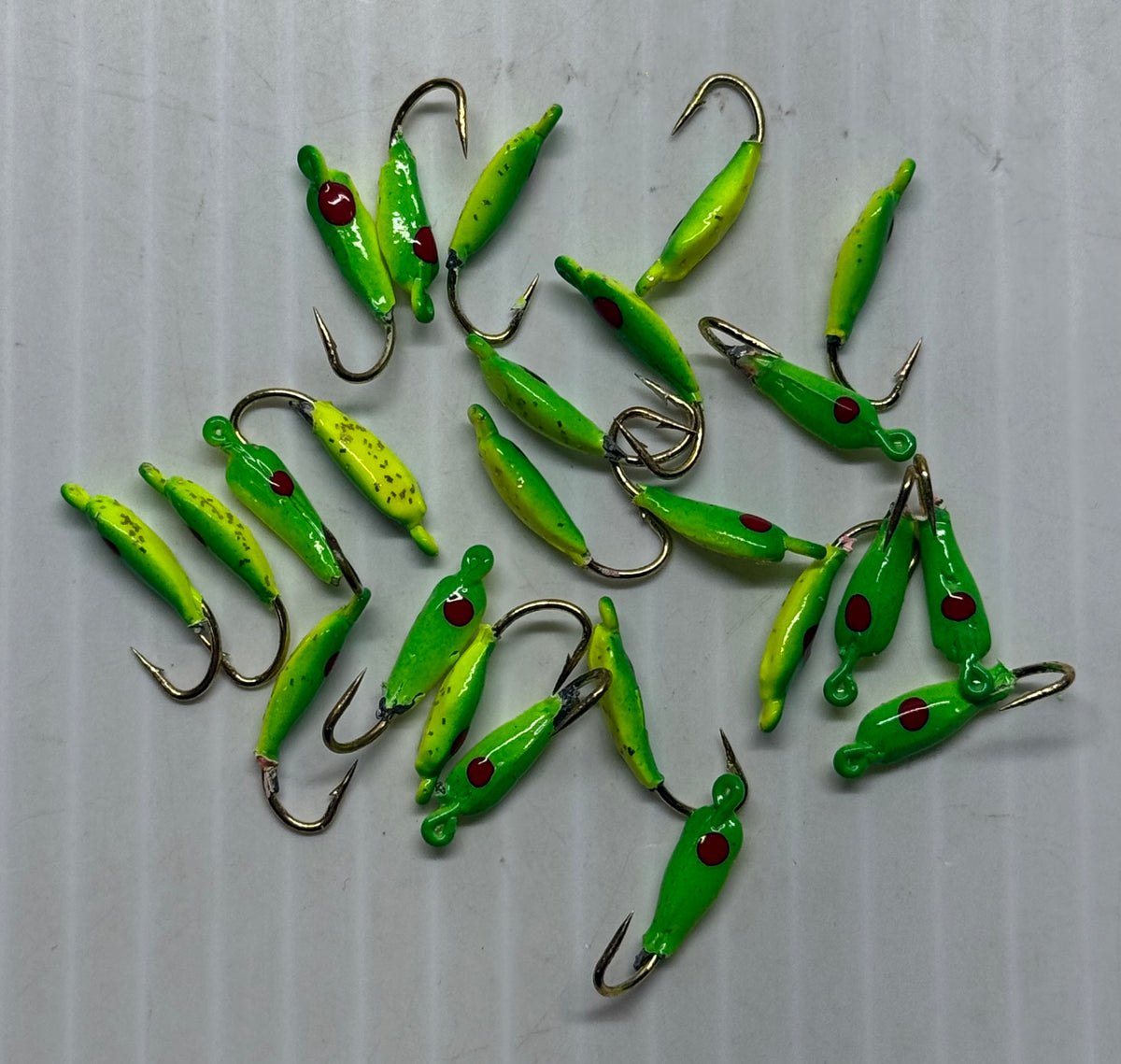 MOON STYLE ICE JIGS Flo Green / Chartreuse Back Size 10 24 Piece / $.72 Each!