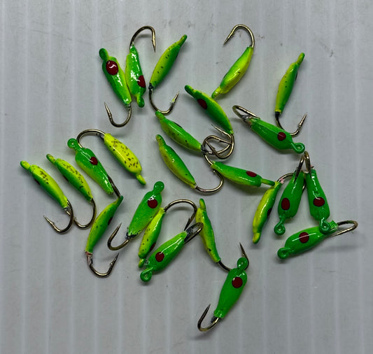 MOON STYLE ICE JIGS Flo Green / Chartreuse Back Size 10 24 Piece / $.72 Each!