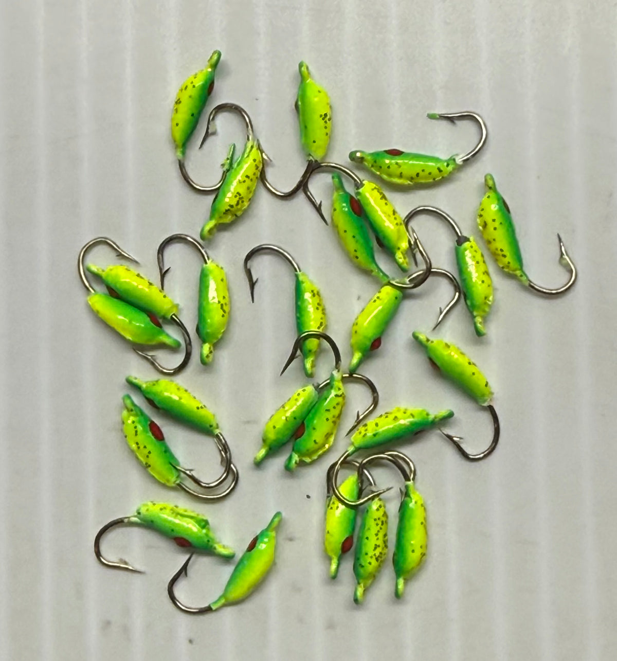 MOON STYLE ICE JIGS Flo Green / Chartreuse Back Size 12 24 Piece / $.72 Each!
