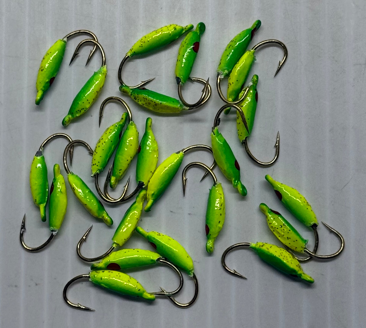 MOON STYLE ICE JIGS Flo Green / Chartreuse Back Size 8 24 Piece / $.72 Each!