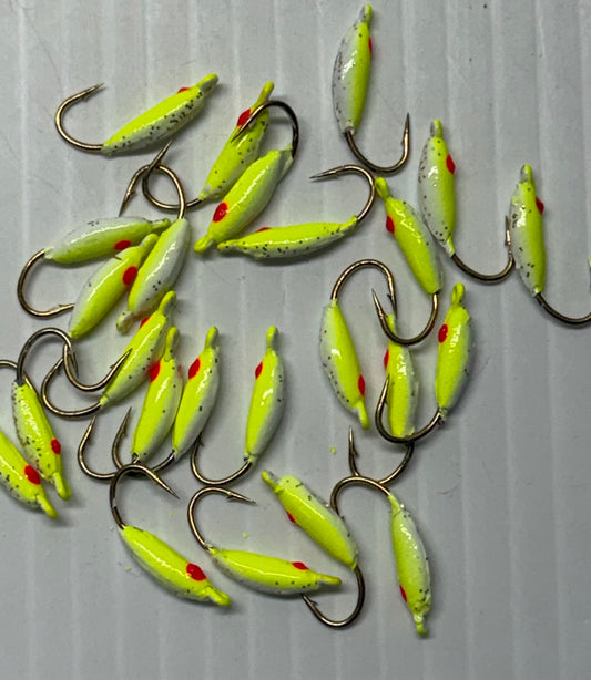 MOON STYLE ICE JIGS CHARTRUSE/PEARL Size 8 24 Piece / $.72 Each!