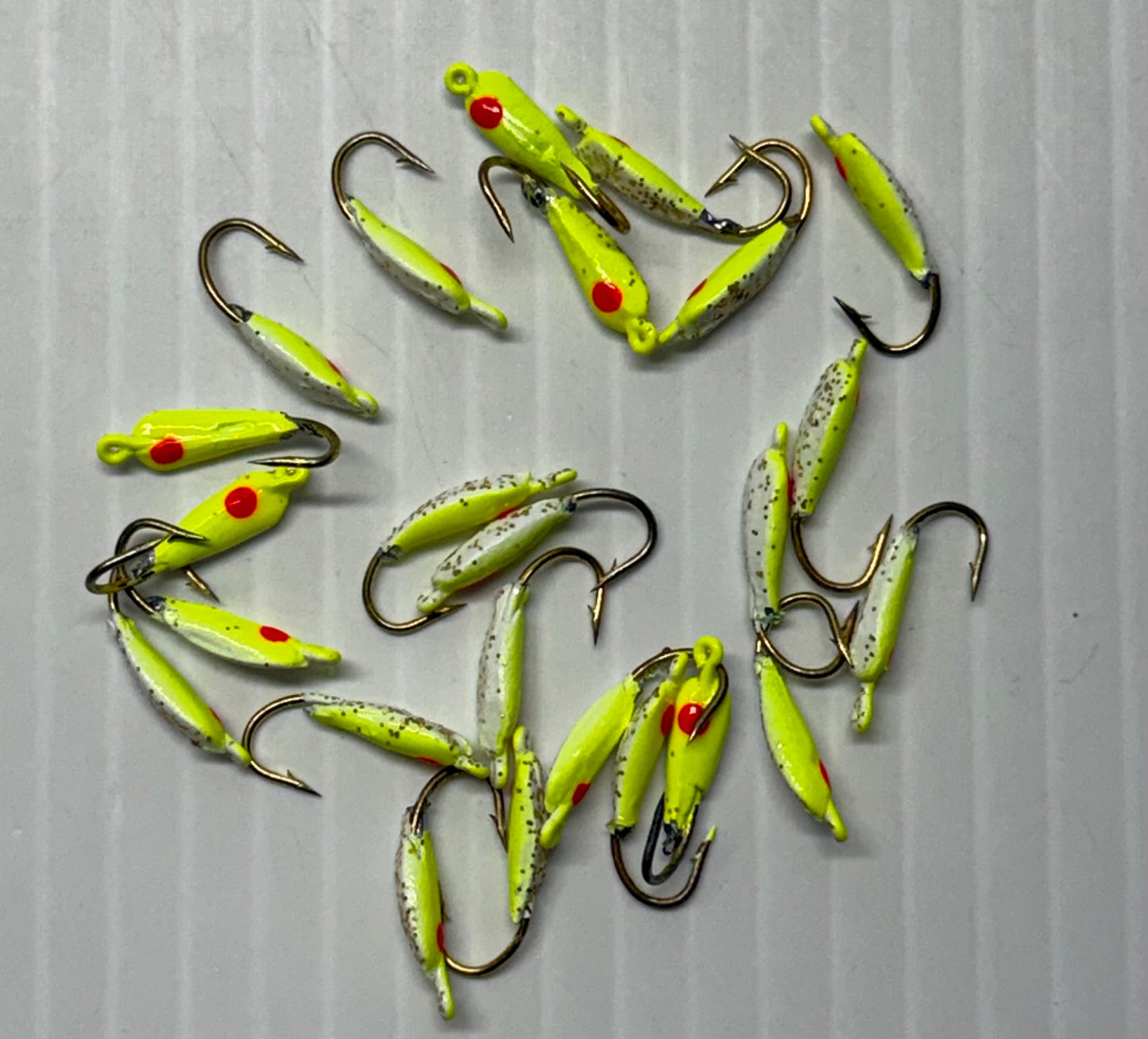 MOON STYLE ICE JIGS CHARTRUSE/PEARL Size 10 24 Piece / $.72 Each!