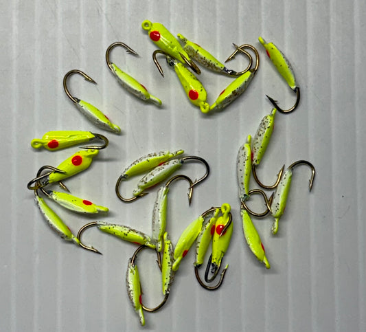MOON STYLE ICE JIGS CHARTRUSE/PEARL Size 10 24 Piece / $.72 Each!