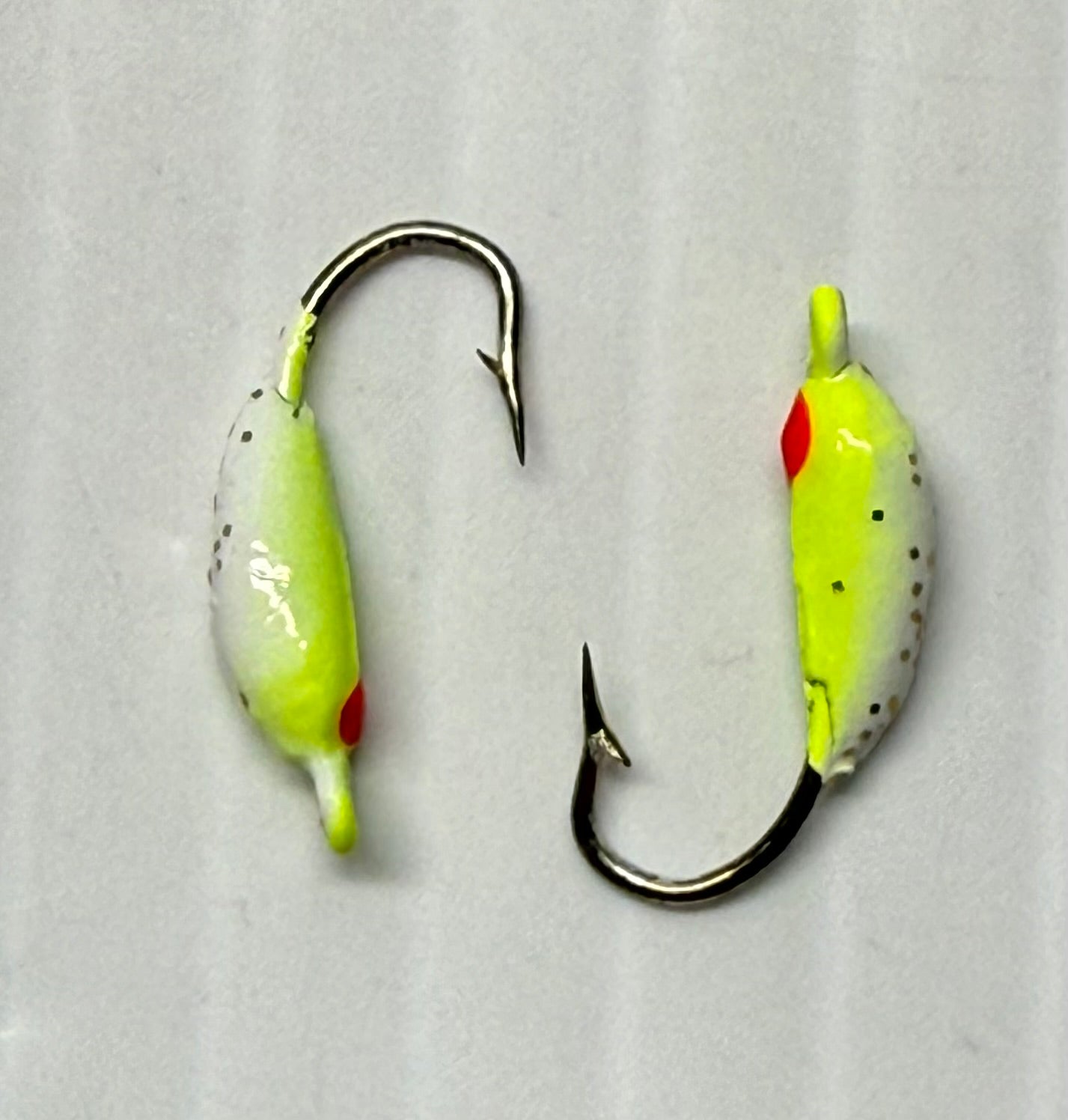 MOON STYLE ICE JIGS CHARTRUSE/PEARL Size 12 24 Piece / $.72 Each!